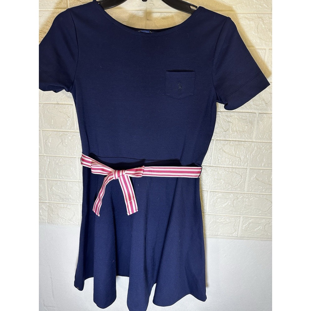 Polo Ralph‎ Lauren Youth Girls Large 12/14 Blue Pullover Belted A Line Dress